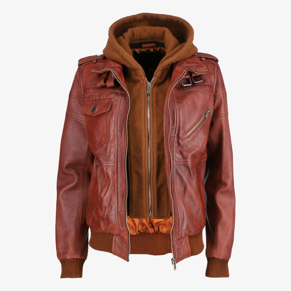 Women Removable Hood Leather Jacket