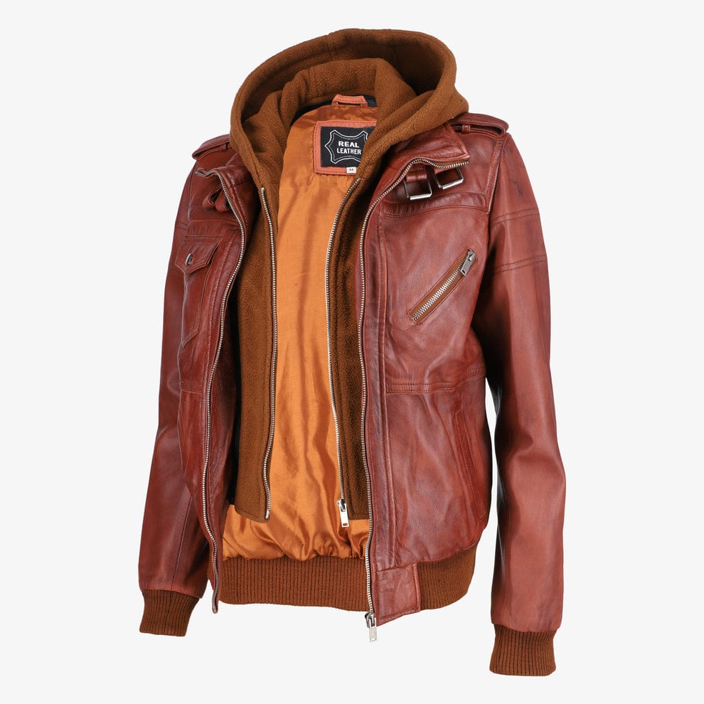 Women Removable Hood Leather Jacket