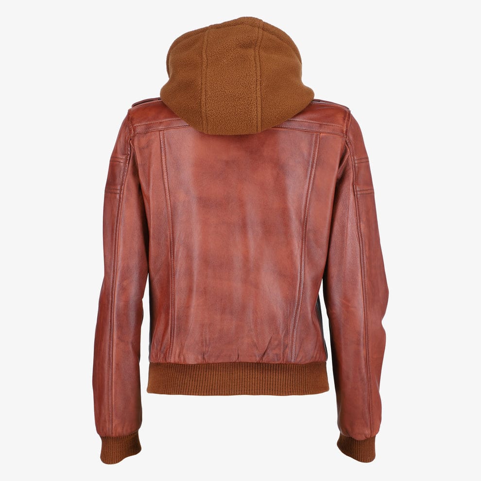 Women Removable Hood Leather Jacket