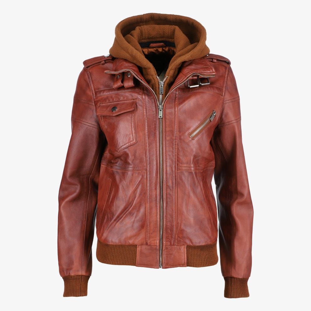 Women Removable Hood Leather Jacket