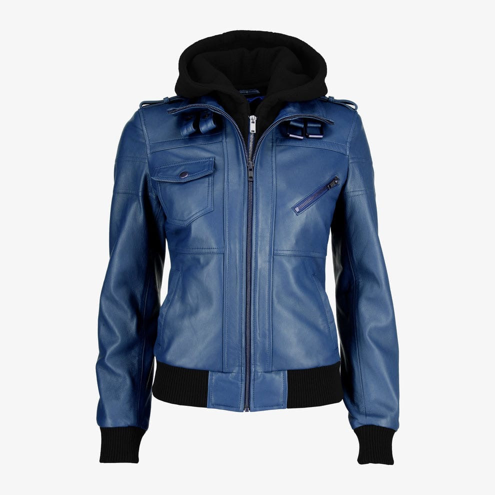 Women Removable Hood Leather Jacket