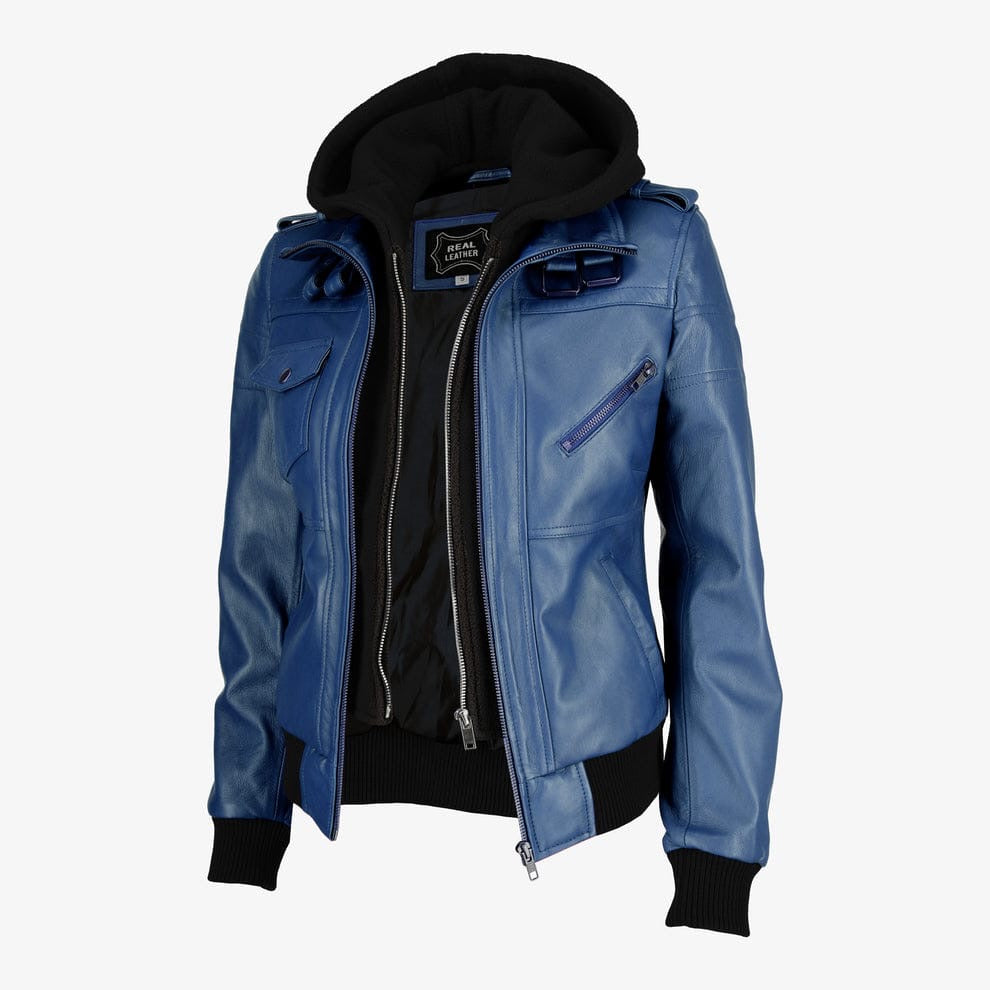 Women Removable Hood Leather Jacket