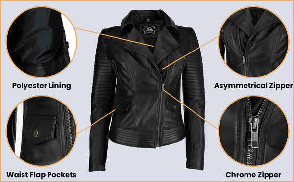 Women Asymmetrical Zip-up Leather Jacket
