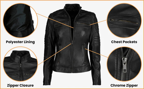 Women Cafe Racer Leather Jacket