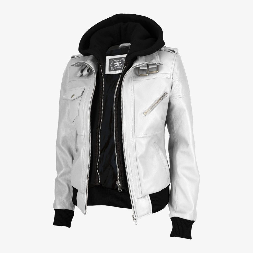 Women Removable Hood Leather Jacket