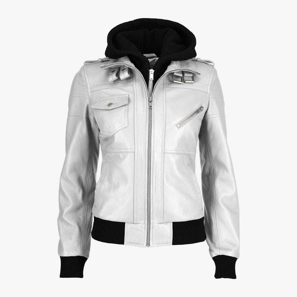 Women Removable Hood Leather Jacket