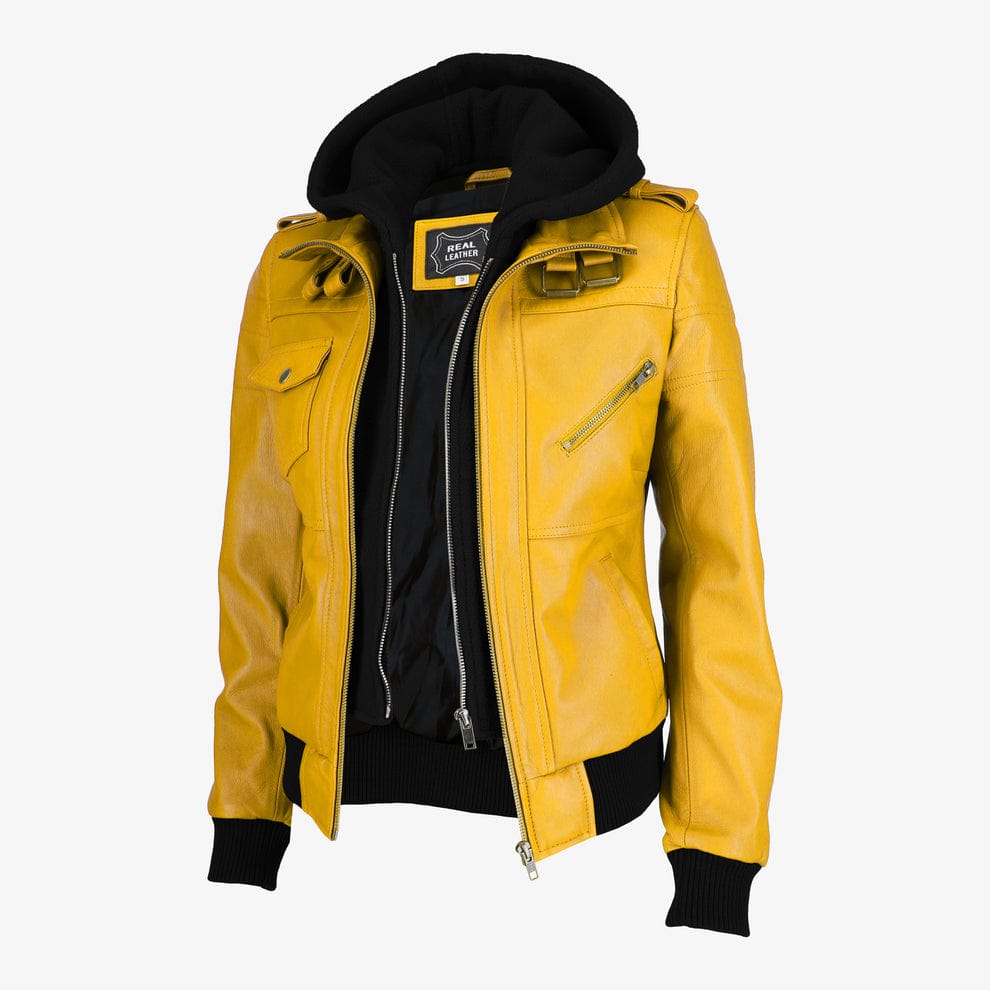Women Removable Hood Leather Jacket