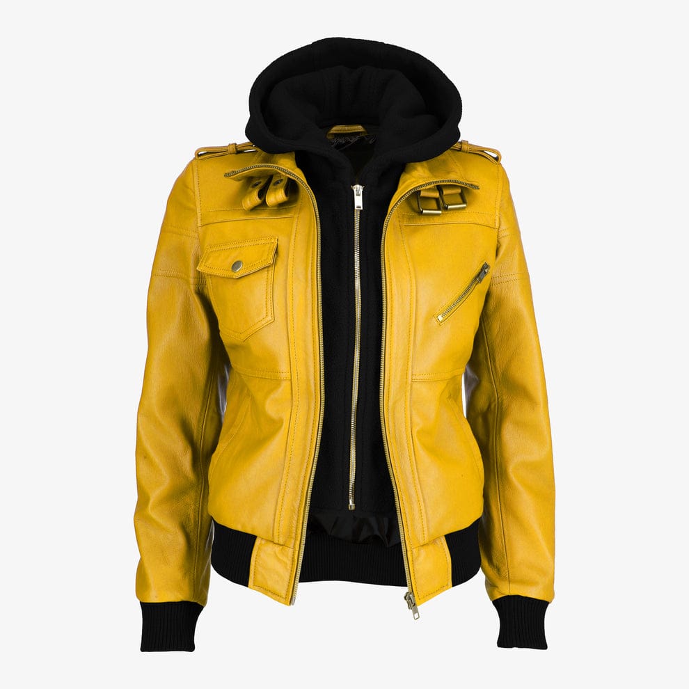 Women Removable Hood Leather Jacket