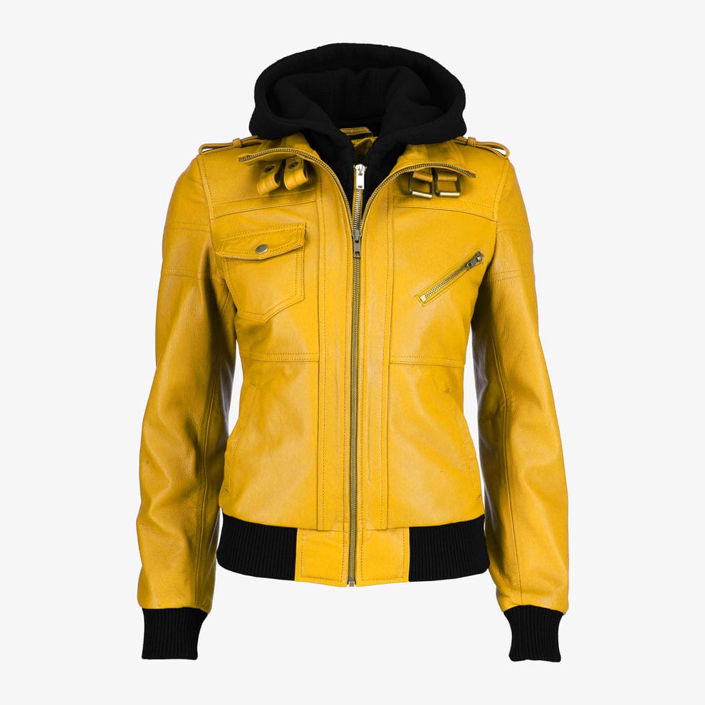Women Removable Hood Leather Jacket