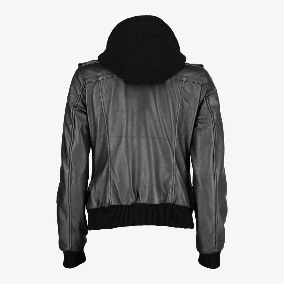 Women Removable Hood Leather Jacket