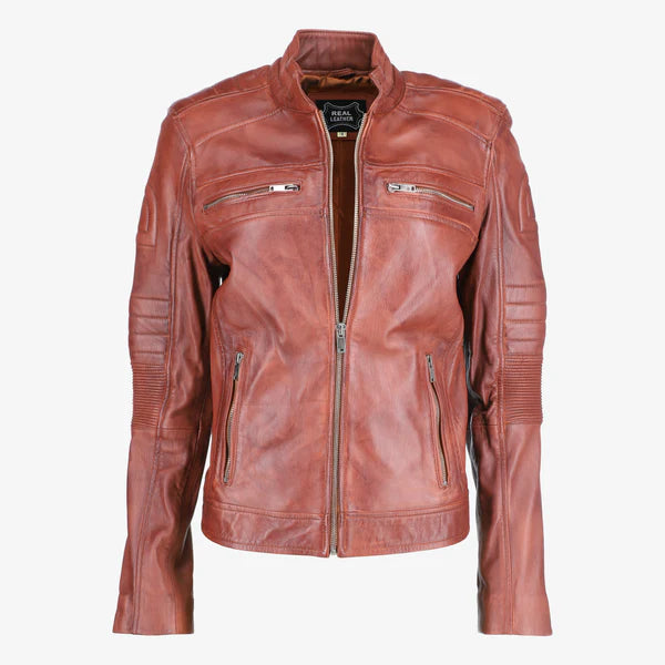 Women Cafe Racer Leather Jacket