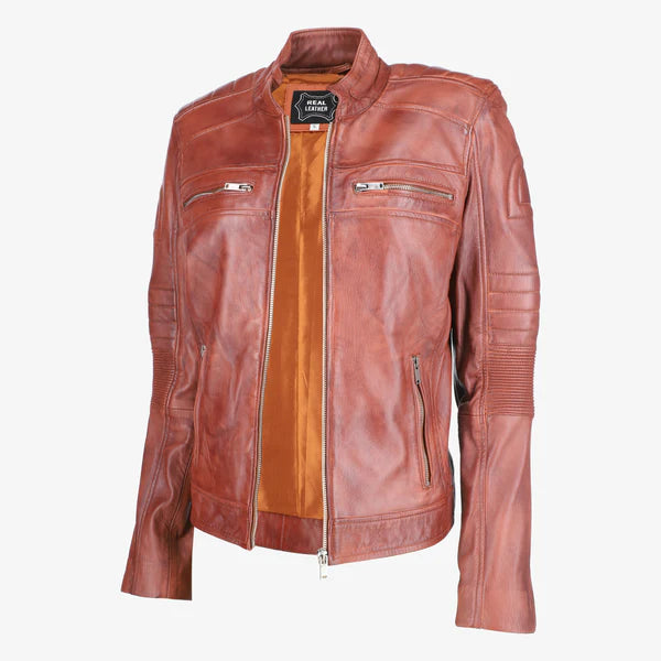 Women Cafe Racer Leather Jacket