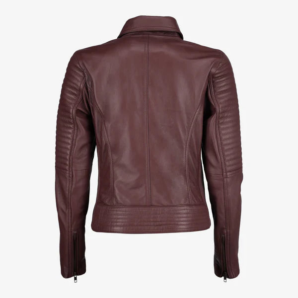 Women Asymmetrical Zip-up Leather Jacket