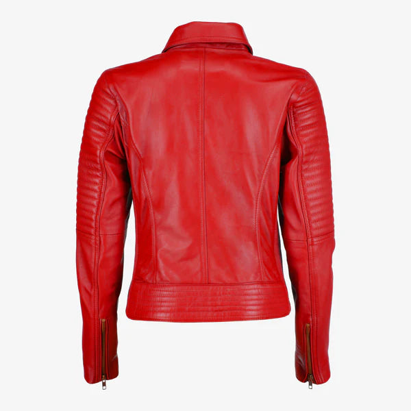 Women Asymmetrical Zip-up Leather Jacket