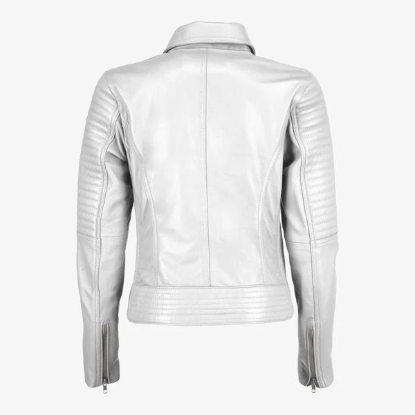 Women Asymmetrical Zip-up Leather Jacket