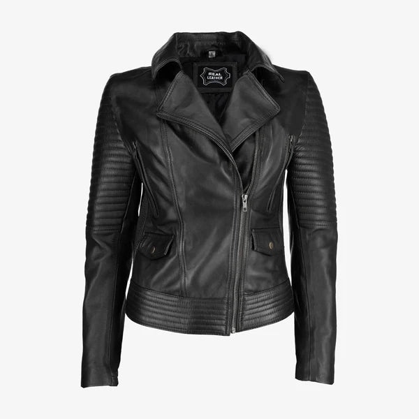 Women Asymmetrical Zip-up Leather Jacket
