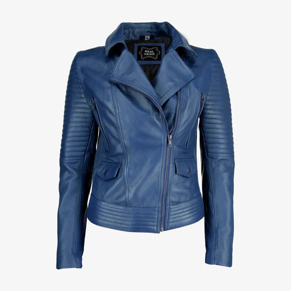 Women Asymmetrical Zip-up Leather Jacket