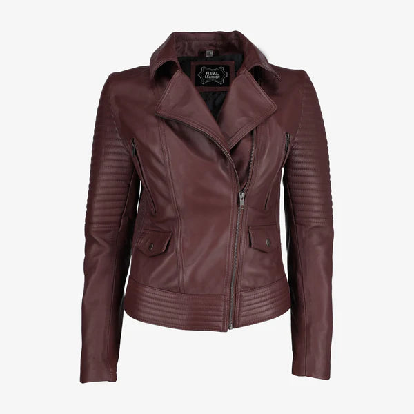 Women Asymmetrical Zip-up Leather Jacket