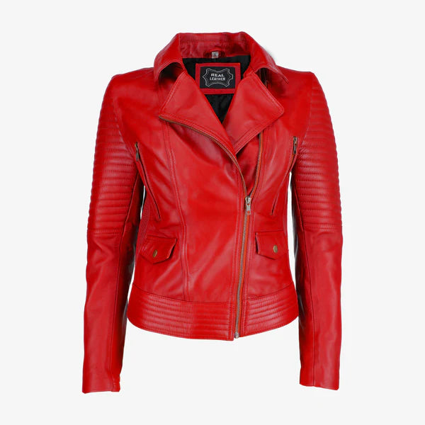 Women Asymmetrical Zip-up Leather Jacket