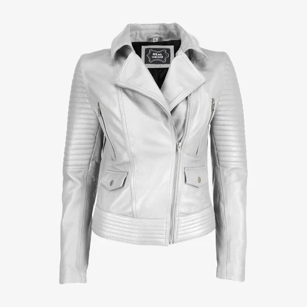 Women Asymmetrical Zip-up Leather Jacket