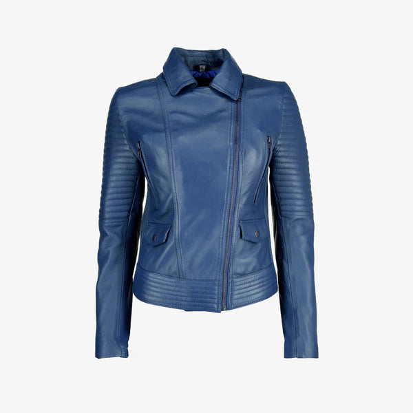 Women Asymmetrical Zip-up Leather Jacket