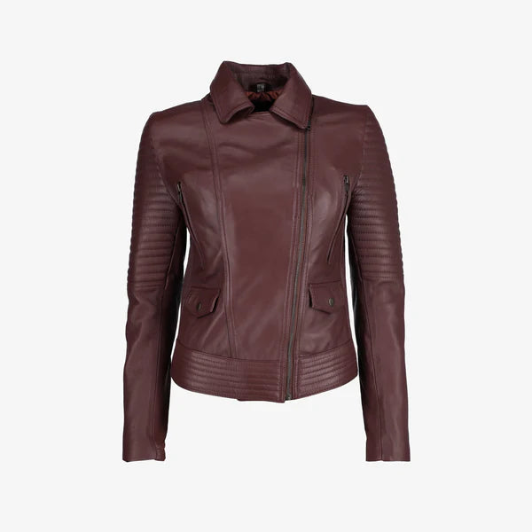Women Asymmetrical Zip-up Leather Jacket