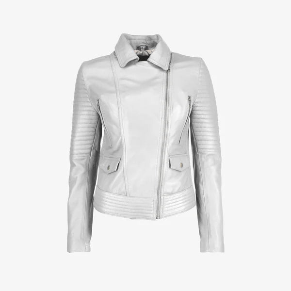 Women Asymmetrical Zip-up Leather Jacket