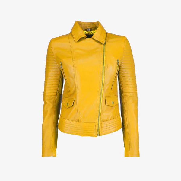 Women Asymmetrical Zip-up Leather Jacket