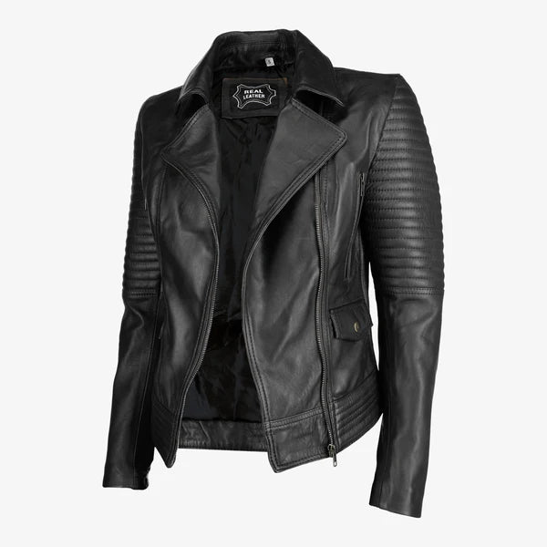 Women Asymmetrical Zip-up Leather Jacket