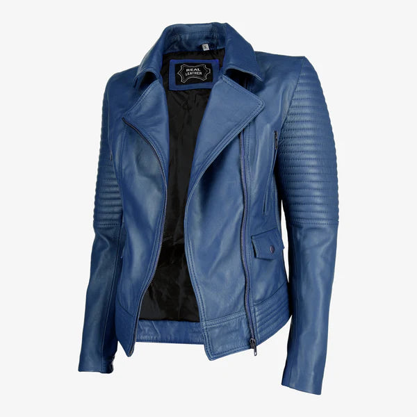 Women Asymmetrical Zip-up Leather Jacket