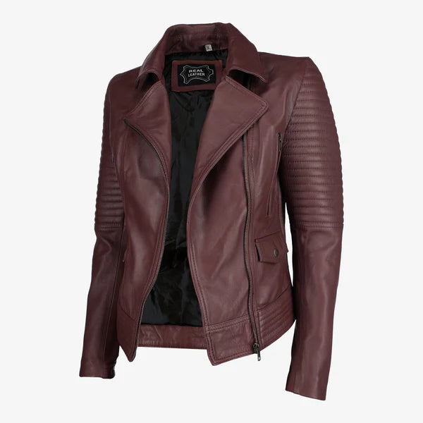 Women Asymmetrical Zip-up Leather Jacket
