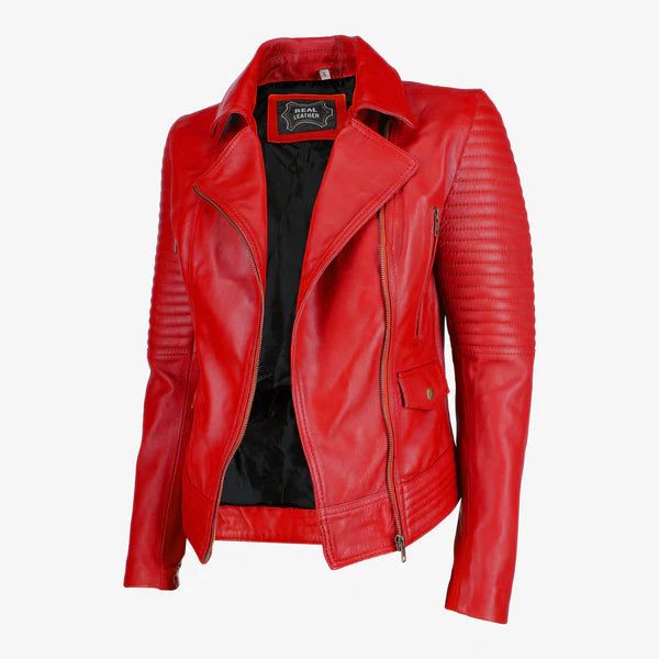 Women Asymmetrical Zip-up Leather Jacket