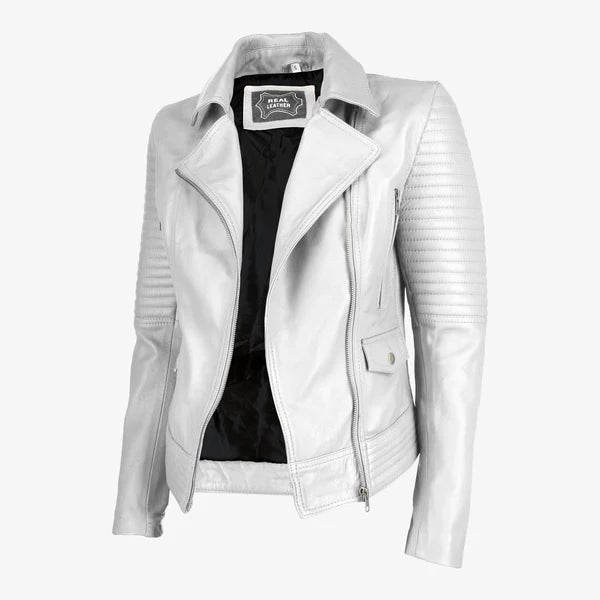 Women Asymmetrical Zip-up Leather Jacket