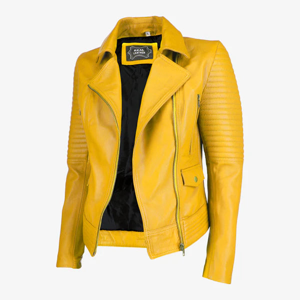 Women Asymmetrical Zip-up Leather Jacket