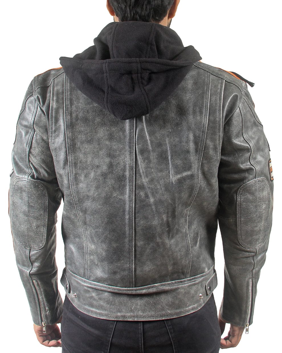 Mens Retro Padded Hooded Leather Motorcycle Jacket