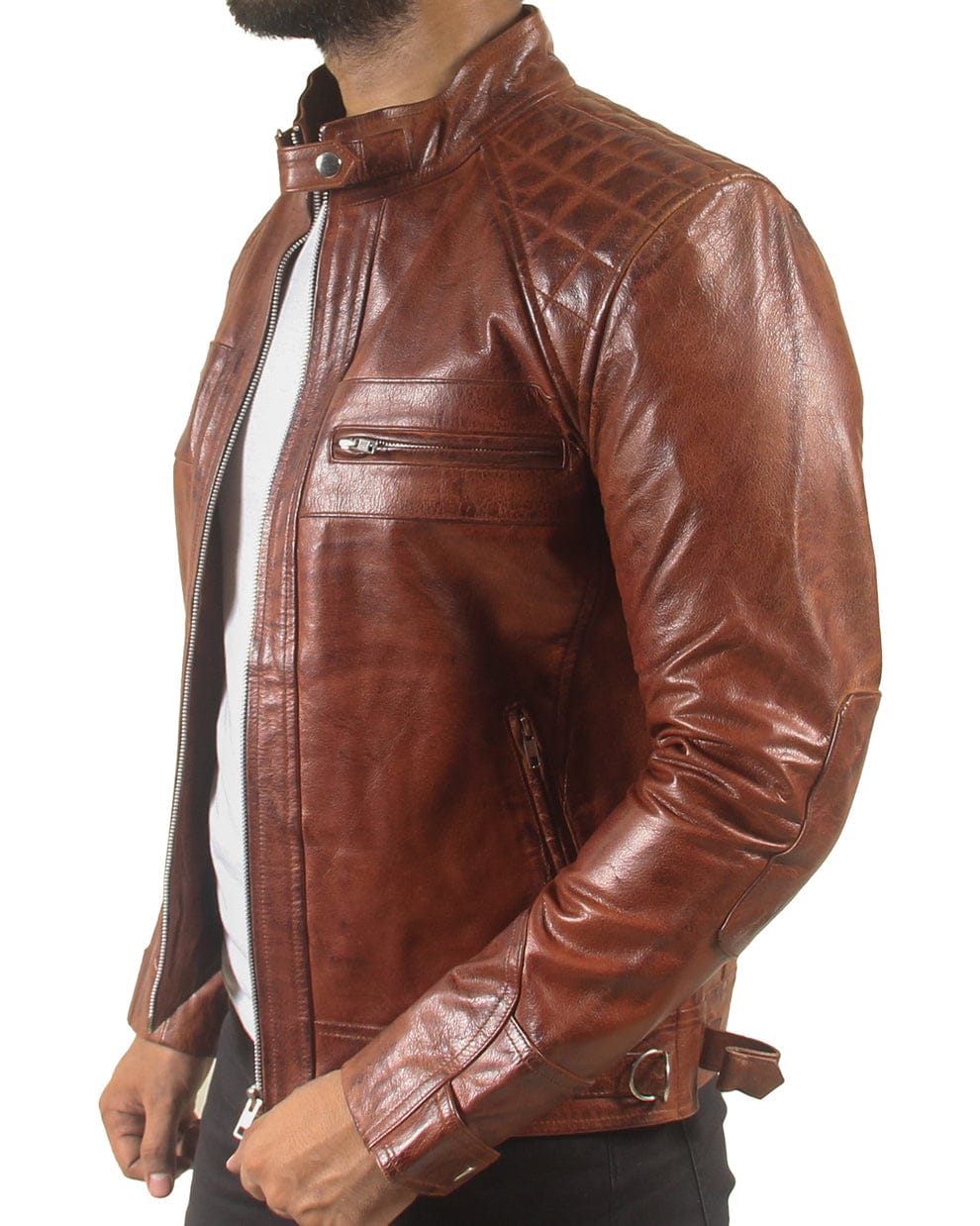 Mens Classic Padded Motorcycle Leather Jacket
