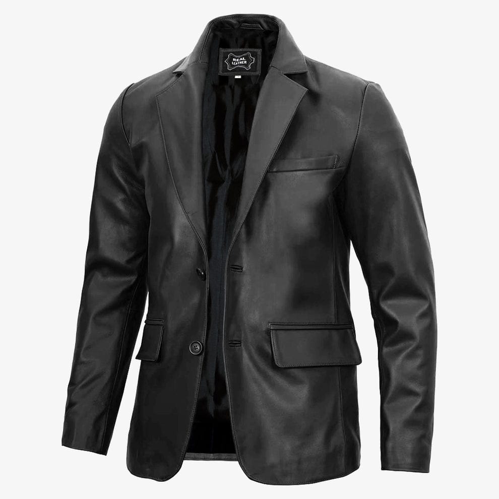Mens Removable Hood Black Leather Jacket