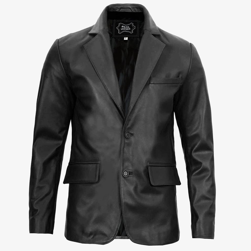 Mens Removable Hood Black Leather Jacket