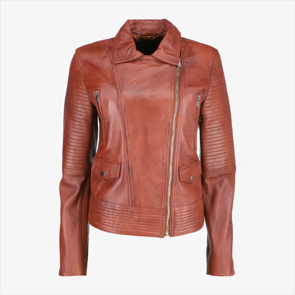 Women Asymmetrical Zip-up Leather Jacket