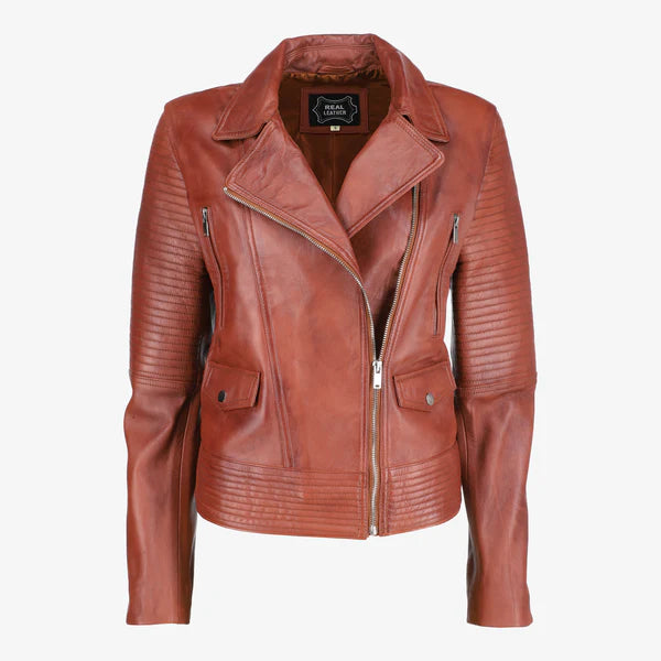 Women Asymmetrical Zip-up Leather Jacket