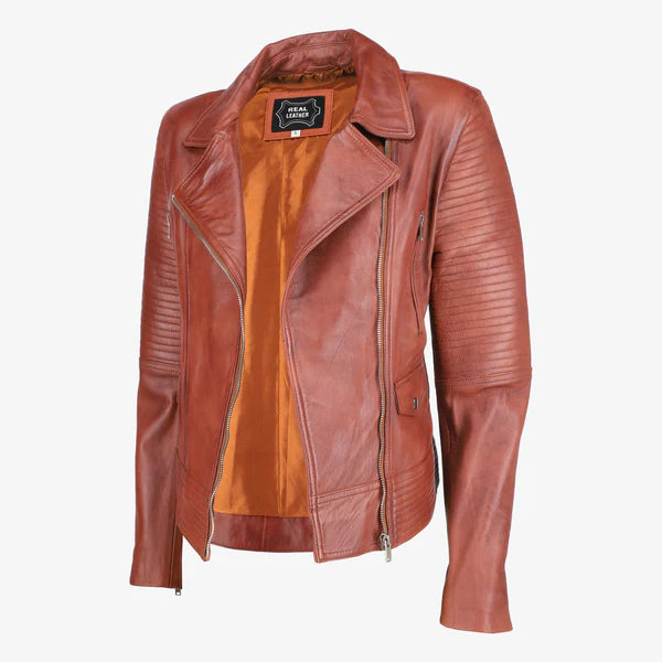 Women Asymmetrical Zip-up Leather Jacket