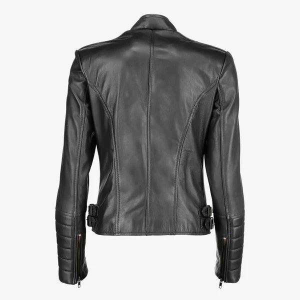 Women Asymmetrical Biker Zip-up Leather Jacket