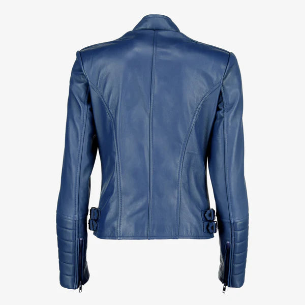 Women Asymmetrical Biker Zip-up Leather Jacket