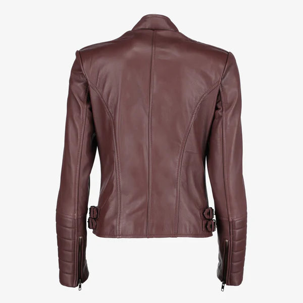 Women Asymmetrical Biker Zip-up Leather Jacket