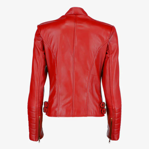 Women Asymmetrical Biker Zip-up Leather Jacket