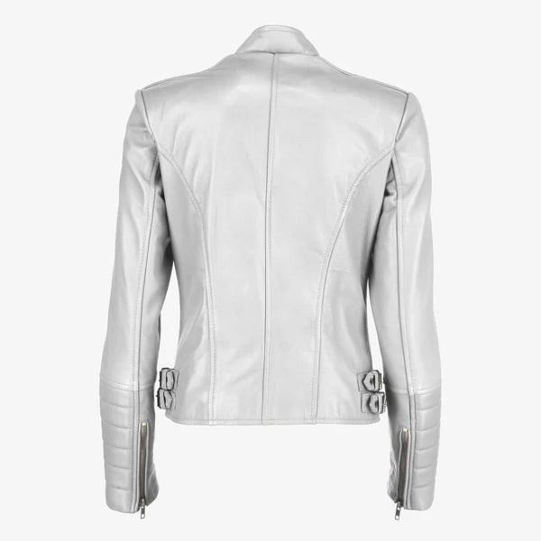 Women Asymmetrical Biker Zip-up Leather Jacket