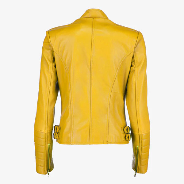 Women Asymmetrical Biker Zip-up Leather Jacket