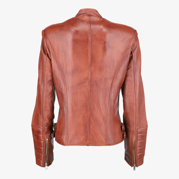Women Asymmetrical Biker Zip-up Leather Jacket