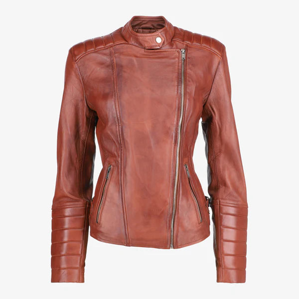 Women Asymmetrical Biker Zip-up Leather Jacket