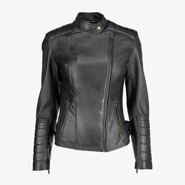 Women Asymmetrical Biker Zip-up Leather Jacket